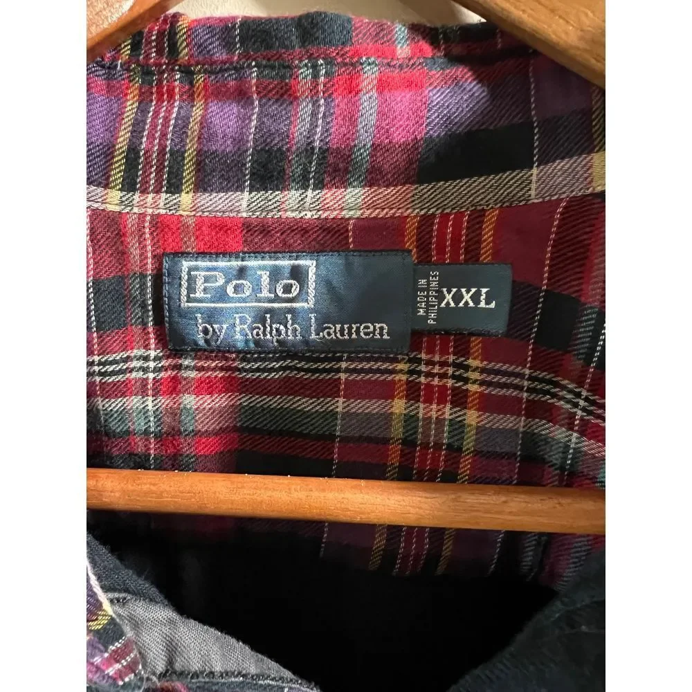 Polo Ralph Lauren Classic Red Plaid Button-Down Flannel Shirt Casual Long Sleeve